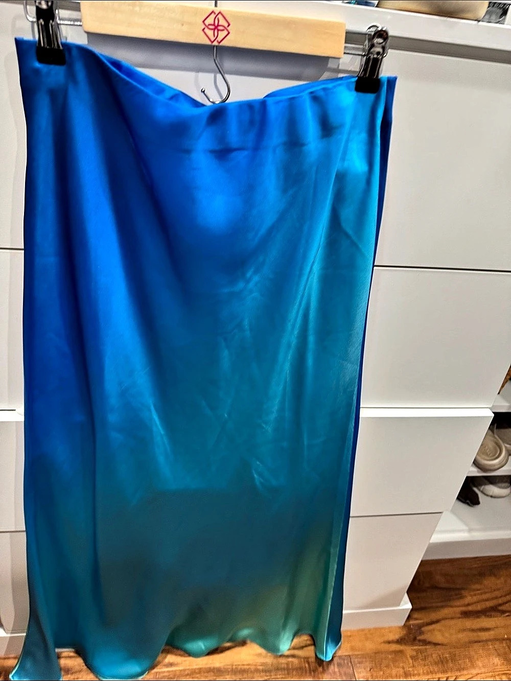 Promesa Made in the Shades Ombre Satin Maxi Skirt Blue Large